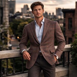 brooks brothers blazer men 44l Madison brown plaid Italian wool single vent